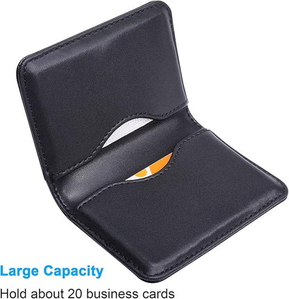 Wisdompro Business Card Holder, 2-Sided PU Leather Folio Name Card Holder Wallet Case with Magnetic Shut for Men and Women, Ultra Slim and Thin