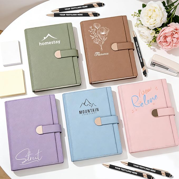 Lined ENOMY Personalized Notebook Set with 10PC Pens Custom Journal with Pen Holder Personalized Jouring Notebook for Writing Men Women Gift, Pink