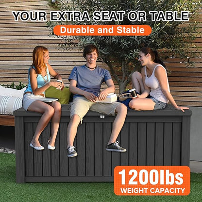 Decksplore Outdoor Storage Box Waterproof Large, 180 Gallon Lockable Resin Deck Box, Patio Storage Bin for Pool Accessories Cushion Furniture, Garden Tools, UV-Resistant Outside Delivery, Black