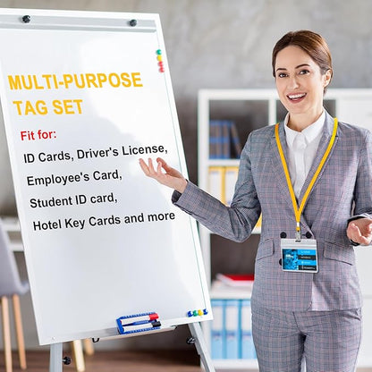 Marspark 50 Sets Clear Name Tags with Lanyard, Lanyards for ID Badges Reusable Strap with ID Holder Plastic Name Badges for Adults Business School Church Conference (Yellow)