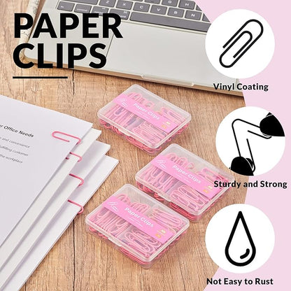 NEEWAY Colorful Paper Clips Assorted Sizes, Small and Large Paperclips, 210 Count, 3 Pack of 70 (Rose Pink)