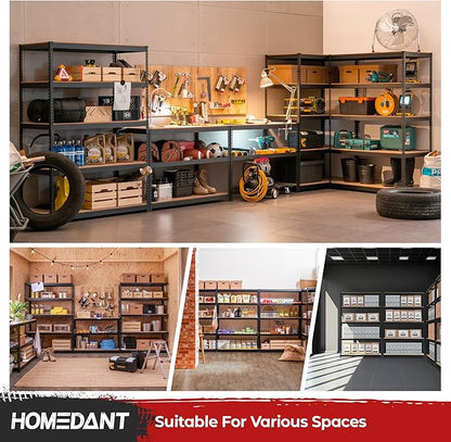 HOMEDANT 5 Tier Storage Shelves Adjustable Laminated Boltless Garage Metal Shelving Unit Heavy Duty Utility Rack Shelf Warehouse Pantry Closet Kitchen (2, (L) 48.1" W, Black)