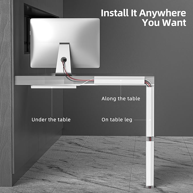 YECAYE 94.2 in Cable Management Under Desk,Easy Install Adhesive Mount Cord Hider,Cord Organizer,Wire Management,Wire Hider for Office Organization,Child & Pet Proof,White