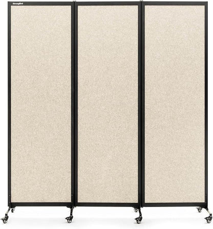 Upgrade Version Room Partition and Divider, Freestanding Rolling Dividers with Wheels,Office Privacy Screen Divider Wall,Classroom Felt Dividers,6'L* 6'7"H,3 Panel,Beige