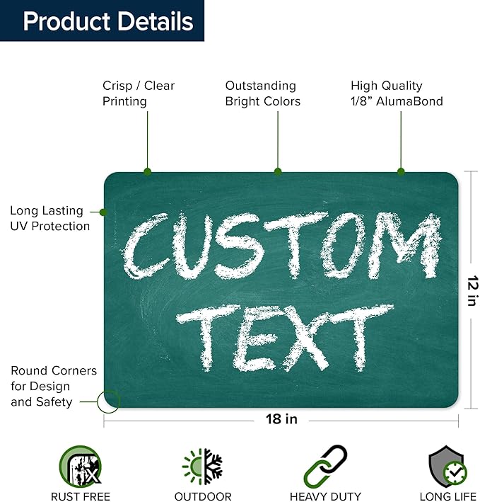 Custom Sign, Custom Street Sign, 11 Font Colors, 13 Font Styles, 4 Hole Options, 22 Sizes, 12x18 Inches, Rust Free DiBound, Fade Resistant, Made in USA by My Sign Center (Chalkboard Green)