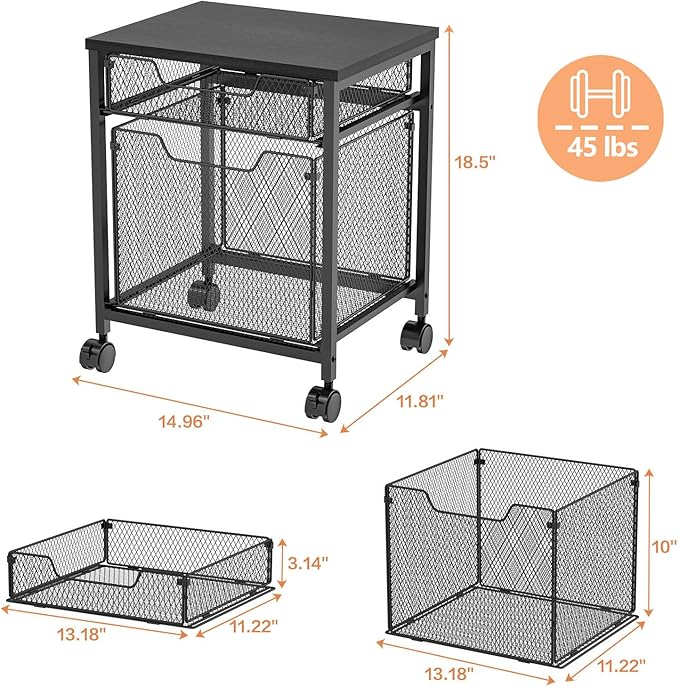 Rolling File Cabinet Cart, Printer Stand with Storage Drawer, Mobile Filing Cabinet on Lockable Wheel, Printer Cart with Hanging File Folder Organizer Beside Under Desk for Office Home(Patent Pending)