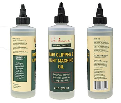 Verdana Hair Clipper & Trimmer Oil – 8 Fl Oz – Plant-Derived Light Machine Oil for Clippers, Sewing Machines, Shredders & Electric Razors – Natural, Odorless, Non-Toxic Lubricant