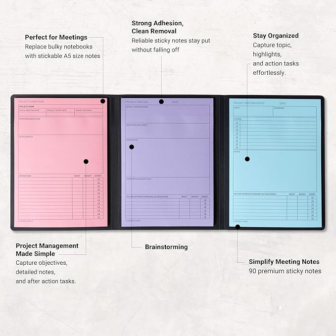 Meeting Notebook for Work & Project Planner Kit for Men and Women – 90 Large Sticky Notes for Work Organization, Project Management, Business Professionals & Work Planners