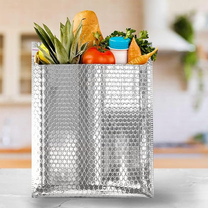 Amiff Silver Thermal Bubble Mailer, 11 x 15 Inches. 10 Pack Metallic Bubble Mailers. Self-Seal Insulated Mailers for Cold Shipping. Padded Envelopes Waterproof. Thermal Bag for Food, Cosmetics