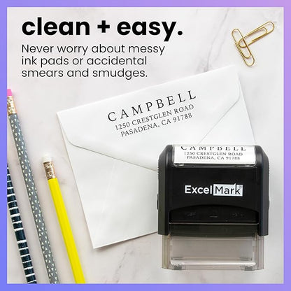 ExcelMark Personalized Return Address Stamp – Custom Self Inking Rubber Stamp (Medium, Simple Classic)