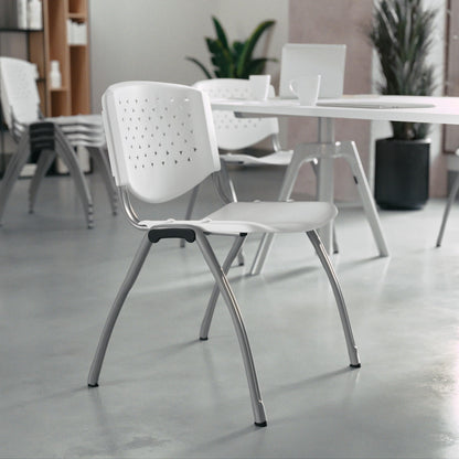 880 lb. Capacity White Plastic Stack Chair with Titanium Gray Powder Coated Frame