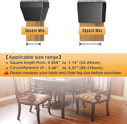 Square Chair Leg Protectors for Hardwood Floors,16 Pcs Silicone Felt Furniture Legs Caps to Prevent Floor from Scratches and Reduce Noise, Easy to Move, (Black, Fit: 0.866-1.14").