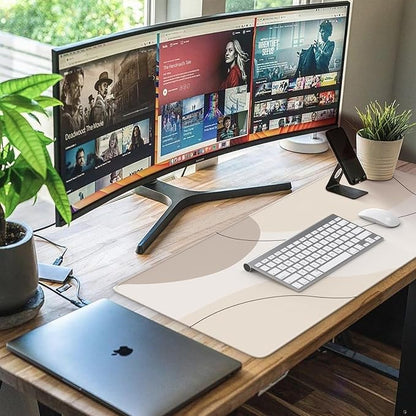 iCasso Extended Gaming Mouse Pad (35.4x15.7 in), Large Stable Rubber Base Mousepad with Stitched Edges, Keyboard Mouse Mat Desk Pad for Work, Game, Office, Home-Brown Art Modern