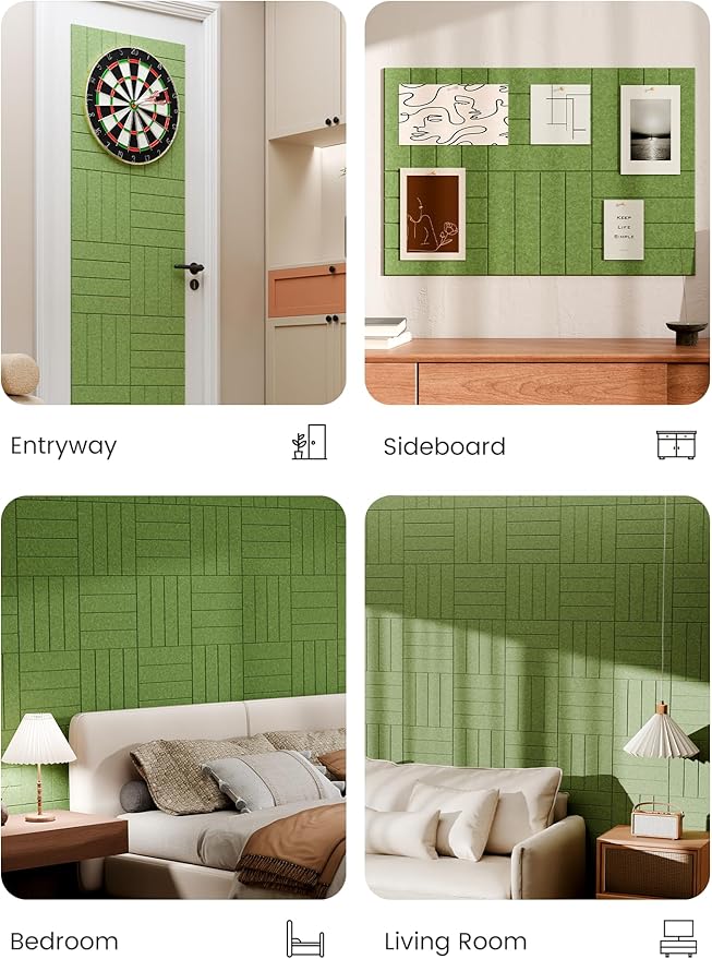 Bumusty Large Cork Board Alternative-36 x24 Felt Bulletin Board Tiles, with 30 Pushpins, 40 Adhesive Tabs, 6-Pack Slat Wall Paneling, Cork Boards for Office Push Pin Board Felt Board-Kelly Green