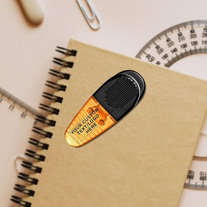 50 Magnetic Memo Holders Set - Customizable Text, Logo - Large Clip, Plastic - Orange