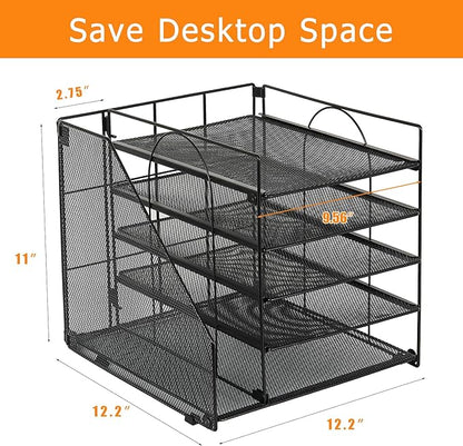 LEKETREE Desk Organizers and Accessories, 5-Tier Paper Letter Tray Organizer with File Holder, Desktop Organizer for Office Supplies (Black)