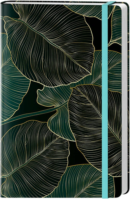 Lined Journal Notebook, Hardcover Journal for Women, Medium 5.7 x 8.4 in, 160 Pages Thick Paper, Cute Aesthetic Floral College Ruled Notebook for Journaling Writing Work Office School, Leaf