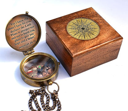 For I Know The Plans I Have For You, Jeremiah 29:11, Solid Brass Directional Engraved Compass, Baptism Gifts for Boys Girls, First Communion, Christian Gifts for Men, First Confirmation Gifts for Boys