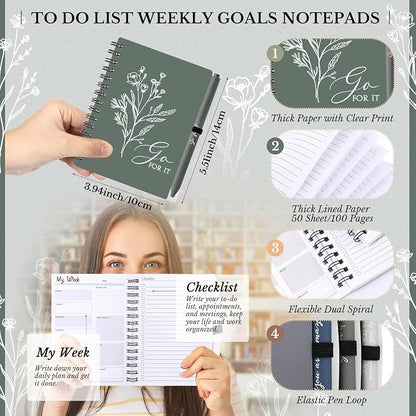Resurhang 20 Pcs 10 Sets Inspirational Small Spiral Notebooks Pens, Boho | Back to School Gifts for Teacher Students, Employee Appreciation Gifts Bulk, Mini Flower Pocket Journals, for Office Staff