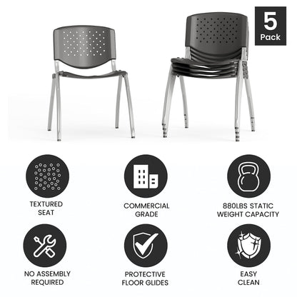 5 Pack 880 lb. Capacity Gray Plastic Stack Chair | Comfortable Seating with Durable Design