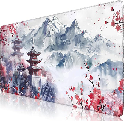 iCasso Desk Protector Mat, Large Japanese Mouse Pad, Stable Rubber Base Mousepad with Stitched Edges, Keyboard Mouse Mat Desk Pad for Work, Game, Office, Home(Sakura)