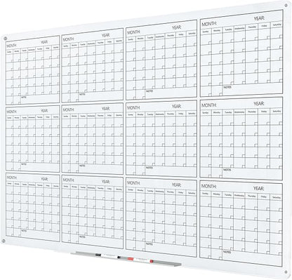 J&J worldwide Glass Whiteboard Yearly Calendar - 35" X 47" Large Wall Whitrboard - White Board Dry Erase Planner for Wall Home, School, Office