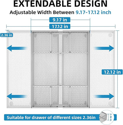Marbrasse Expandable Desk Drawer Organizer, Mesh Tray with 10 Adjustable Compartments, Desk Organizers for Office Supplies, Makeup & Vanity (Expandable-Silver)