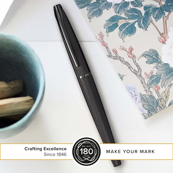 Cross ATX Brushed Black Stainless Steel Fine Nib Fountain Pen - Refillable Pen for Smooth Writing - Black Ink - Comfortable Grip - Long-Lasting - Professional Office Supplies