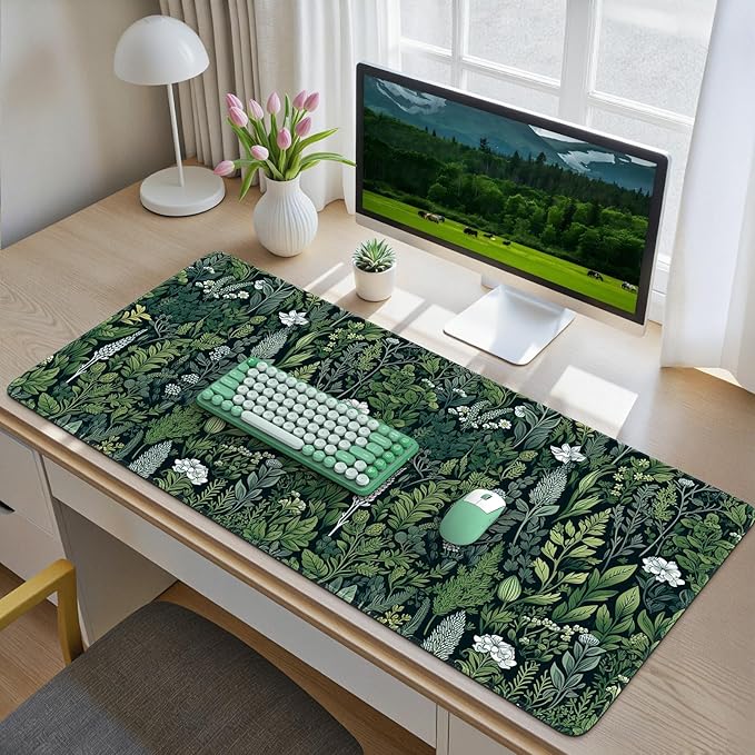 iCasso Desk Mat, Big Desk Pad, XXL Extended Gaming Mouse Pad, Large Mouse Pad for Desk Rubber Base Mousepad with Stitched Edges, Keyboard Mouse Mat (Dark Green)