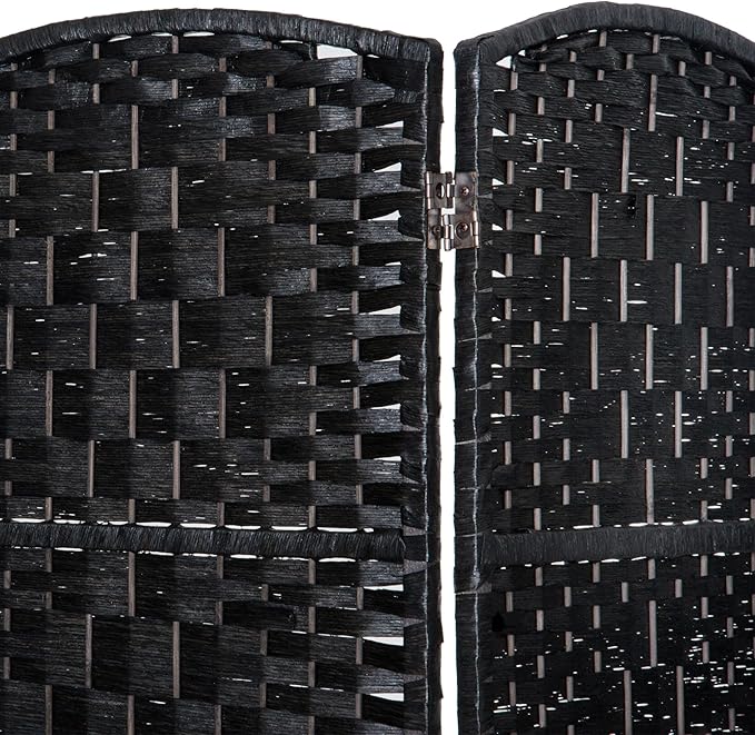 HOMCOM Room Divider, 6 Panel Folding Privacy Screen, 6FT Tall Portable Wicker Weave Partition Wall Divider for Bedroom, Home Office, Black