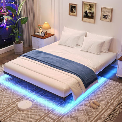 Floating Bed Frame Full Size, Full Bed Frame with Smart LED Lights
