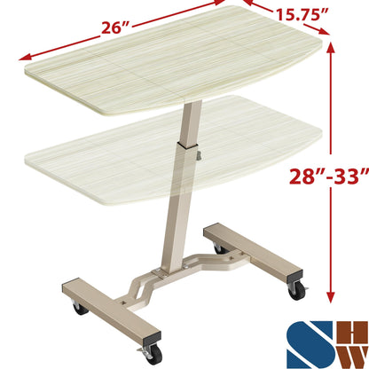 Mobile Height Adjustable Laptop Rolling Cart with Height Adjustment from 28" to 33", Maple