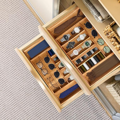 oridom Large Premium Acacia Silverware Organizer - Expandable Drawer Organizer & Utensil Organizer - 17"x19.7" Cutlery Tray with Dividers for Kitchen Utensils and Flatware (7-9 Slots) Acacia