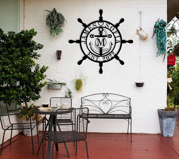 Personalized Ship Wheel Metal Sign, Customized Nautical Wall Decor, Anchor Compass Metal Sign, Family Name Sign, Monogram Wall Decor, Last Name Signs for Home, Housewarming Gift