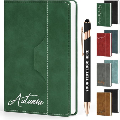 ENOMY Personalized Notebook Set Custom A5 Journal UV Printing Personalized Journal with 10 PC Metal Pens for College Birthday Travel Business Gift, Green