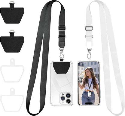 Doormoon Phone Lanyard, Universal Adjustable Neck Strap for Phone Case Keys ID Badges Cell Phone Lanyard Compatible with iPhone, Samsung, Most Smartphones, 2 Pack, Black White