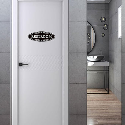 Restroom Sign for Business and Home，Self-adhesive Unisex Bathroom Sign Sticker，Waterproof Vinyl Toilet Decor for House，Office，Shop，Door（Black）