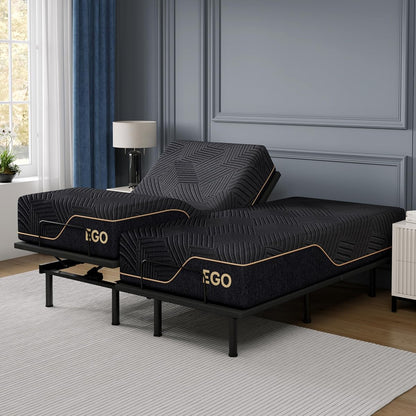 EGOHOME Split King Adjustable Bed Frame and 14"Cooling Memory Foam Mattress