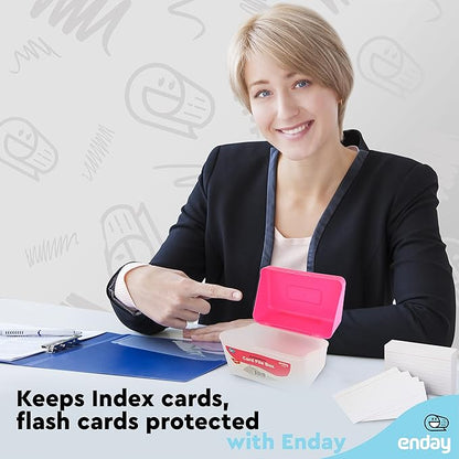 Enday Index Card Holder Pink, 3x5 Note Flash Card Organizer Case, Index Card File w/flip top, Notecard Recipe, Holder, Holds 250 Cards, Also Available in Purple, Red, Green, Blue, Grey (1 PC)