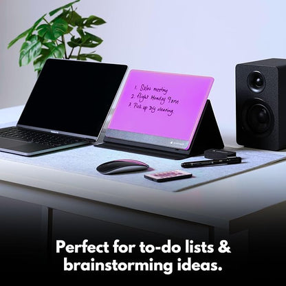 Note Tower LED Color Changing Desktop Whiteboard with Premium PU Leather Stand | Mood Enhancing & Productivity Boosting Dry Erase Light Up Board for Desk | Office, Home, School | Remote & App Control
