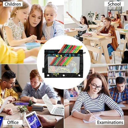 Play Game Binder Pouches 3 Ring for Boys Girls School Office College Supplies Toy Game pad Black Pencil Pouches Case Bag with Clear Window and Zipper 2 Pack