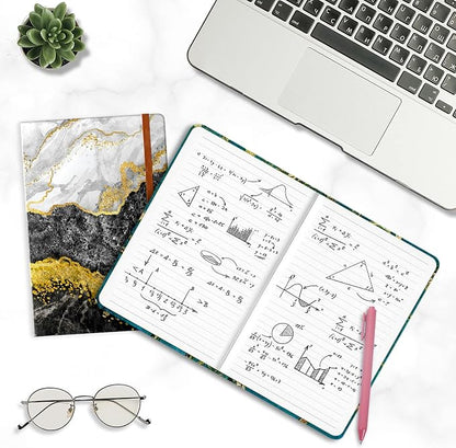 Lined Journal Notebook, Marble Hardcover, Medium 5.7 x 8.4 in, 160 Pages Thick Paper, Cute Aesthetic College Ruled Notebook for Journaling Writing Work Office School Men Women, Black White Gold