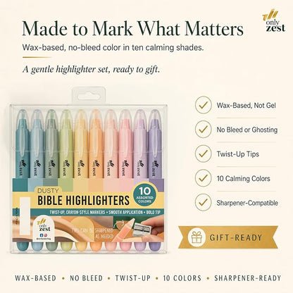 10 Pack Bible Safe Highlighters - Dusty Color, Wax Highlighters | No Bleed, Scripture Markers for Journaling, Study Accessories and School Supplies