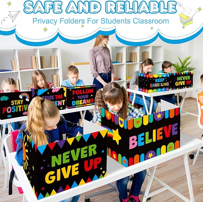 Honoson 24 Pcs Bulk Inspirational Privacy Folders for Students Cardboard Test Privacy Boards Motivational Words Desk Dividers Shield for Classroom School Study Supplies, 6 Styles(Colorful)