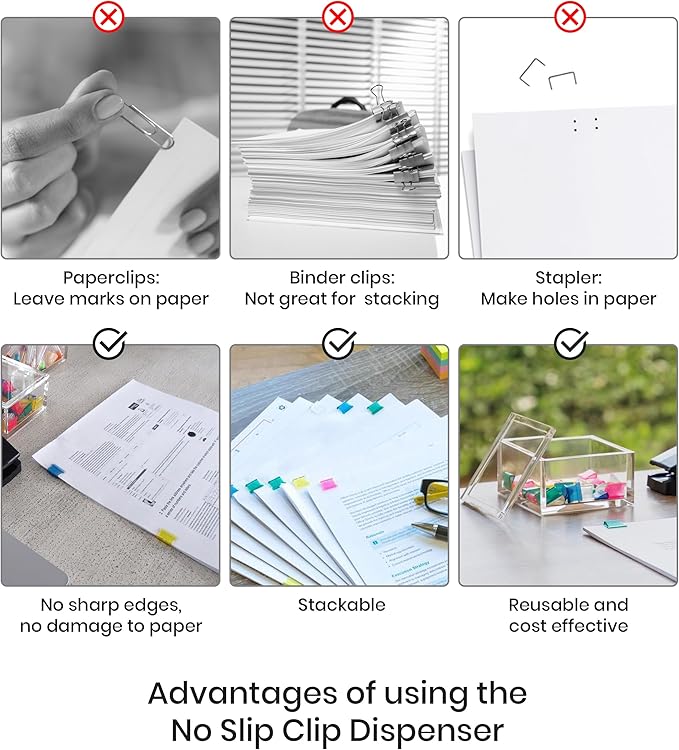 OfficeGoods Staple Free Stapler - No Slip Clip Reusable Paper Fastener for Documents - Securely Binds 50 Pages - Eco-Friendly Binder Solution