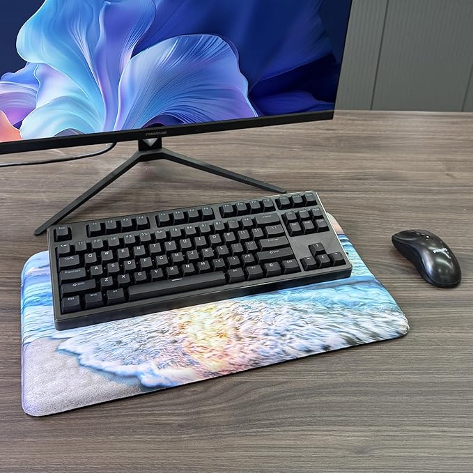Computer Keyboard Stand with Wrist Rest, Ergonomic Tilted Keyboard Holder - Keyboard Riser with Wrist Pad - Keyboard Tray Support for Office Home - Beach