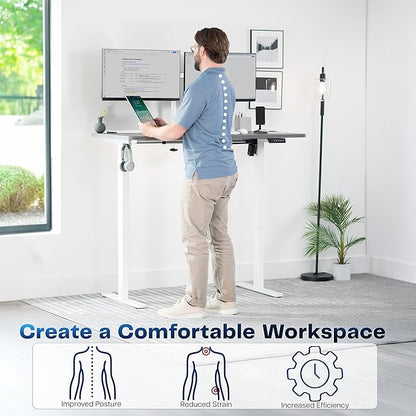 VIVO Electric 55 x 28 in Standing Desk, Memory Height Adjustment, 1B Series, Holds 220 lbs, One-Piece Dark Gray Top, White Frame, DESK-KIT-1W55G