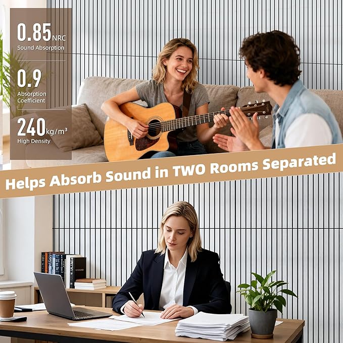 TO-TH Wood-Look Acoustic Panel, 4 Pack 47.2” x 23.6” Soundproof Wall Panels, Decorative Sound Absorbers Large Acoustic Panels for Home, Office, Basement, White Oak