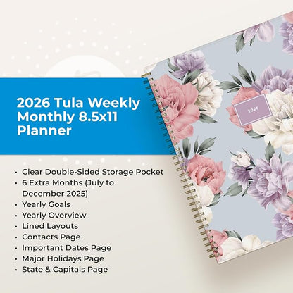 Blue Sky 2026 Weekly & Monthly Planner Calendar, 8.5"x11", Tula | January 2026 - December 2026, Flexible Cover, Durable Twin Wire Binding, Laminated Tabs, Storage Pocket