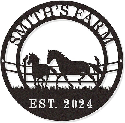 Personalized Horse Ranch Metal Sign Custom Farm Metal Wall Art Horse Name Sign Wall Decor Outdoor Farmhouse Decor Outdoor Equestrian Gift for Stable & Home